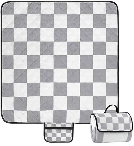 Picknickdecke Wasserdicht, 200 x 200 cm Wärmeisoliert Stranddecke Sandfrei mit Tragegriff, Waschbar Und Tragbare Strandmatte für 4-6 Personen, Picnic Blanket für Picknick, Wandern, BBQ, Camping - Grau