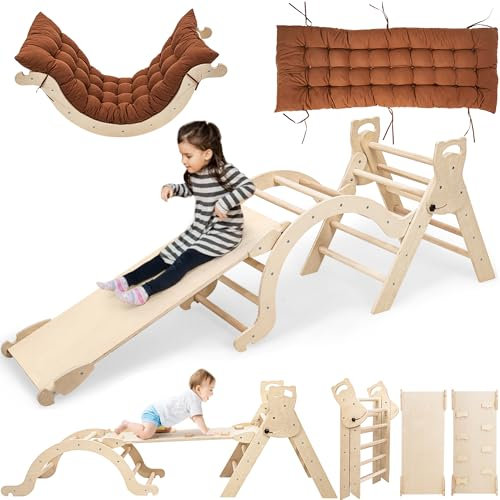 Yrthe Voitom Klettergerüst Indoor Geschenke Junge Mädchen - Montessori Spielzeug ab 1.5 2+ Jahre Junge Mädchen 5 in 1 Kletterdreieck Kletterbogen mit Rutsche Kissen, Geschenke Indoor Spielplatz