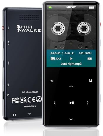 192GB Portable MP3 Player with Bluetooth 5.0, 2.4 Srceen Music Player Built in Speaker, Mini Voice Recorder with 64GB Micro SD Card, Touch Buttons, Voice Recorder, E-Book, Earphones Black