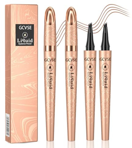 GCVSE 2 Stück Augenbrauenstift mit 4 Gabelspitzen, 3D wasserfester Augenbrauenstift für langanhaltende - einfaches Zeichnen natürlicher Augenbrauen (Hellbraun)