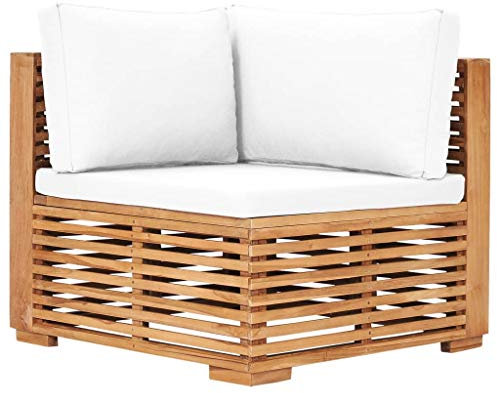 HEFZGDB Garten-Ecksofa mit Cremeweißer Auflage Massivholz Teak Lounge Sofa Terrassenmöbel Outdoor Sofa Geeignet für Garten, Terrasse, Pool.