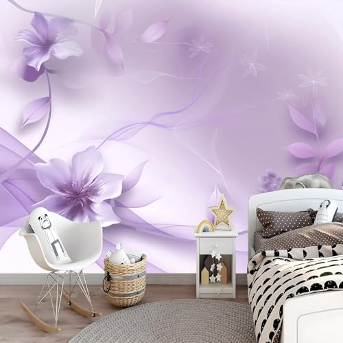 Papel Tapiz Flores Lilas 150 x 105 cm - Lana Fondo De Pantalla Moderna Decoración para Pared Sala Cuarto, Oficina, Dormitorio Infantil Fotomural Paredes Mural Decoración
