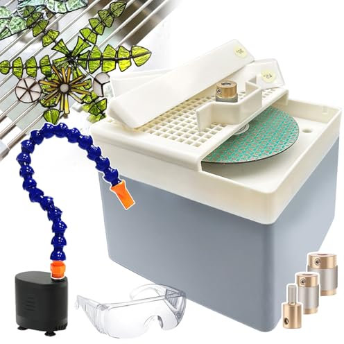 Meuleuse d'angle vitrail pour le meulage courbes et d'angles bord,rectifieuse verre bureau avec meuleuses diamantées+disques abrasifs+pompe circulation d'eau+outil de positionnement d'angle