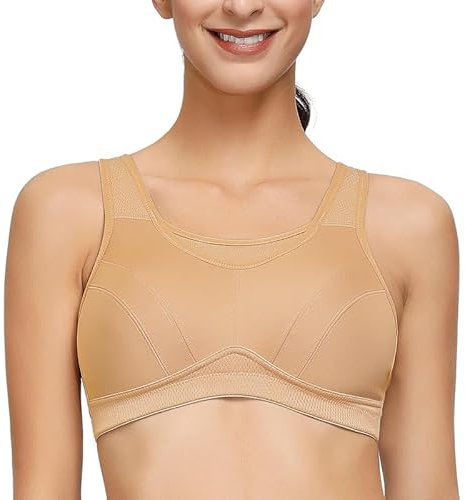 Deyllo Damen Sport BH Große Brüste starker Halt Sport-BHS Ohne Bügel für Fitness Joggen Lauf Yoga Hautfarbe 90F