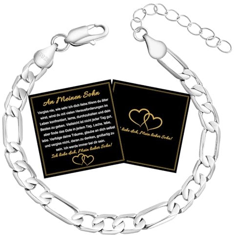 FANCIBAND Geschenk für Sohn Herren Armband Silber Figaro 925, armband Junge sohn Geschenke Geburtstag Weihnachts geschenk Jahrestag Schulabschluss, einstellbar Größe 0-4cm
