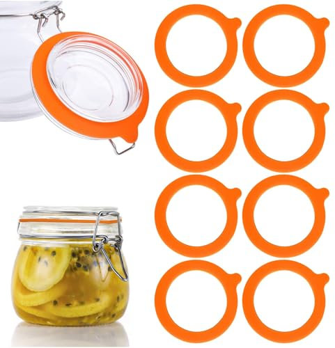 Silicone Jar Gaskets Seals Replacement, 8 Pcs Standard Rubber Airtight Seal Rings Gasket for Mason Storage Jars Glass Cans (Orange)