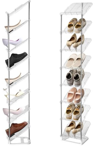 Azyvum Schuhregal Schmal 8 Ebenen,Platzsparend Schräg Schuhablage,schmales schuhregal Schuhe Organizer,Schuhständer Schuhschrank Schmal multifunktional Standregal für Flur Schlafzimmer,Transparente