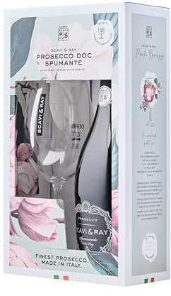 SCAVI & RAY Prosecco Spumante DOC Geschenkset mit Glas 11% Vol. - 0,75l | Italienischer Schaumwein mit original SCAVI & RAY Weinglas, elegantes Präsent für besondere Anlässe und zum Verschenken