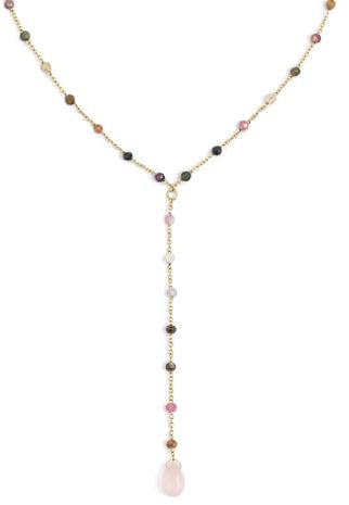 SINGULARU - Y Drama stones Halskette. Edelstahl mit 18 Kt Vergoldeter Beschichtung und Naturstein. Schmuck für Damen.
