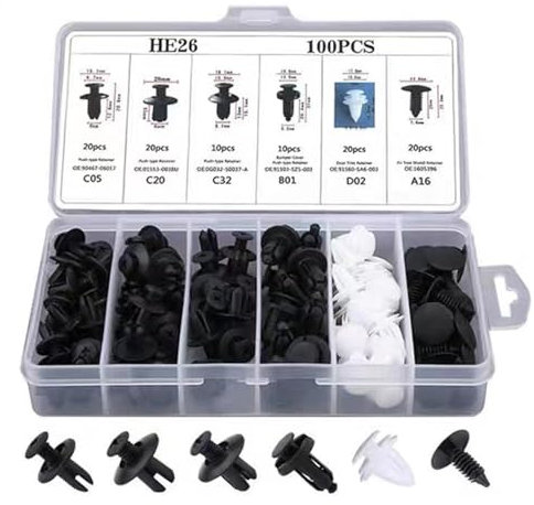 Laluky 100 Stück Auto Montage Clips, Universal Auto Clips Set, 6 Arten von Türverkleidung Clips, Kunststoff Stoßstange Expansion Nieten Montage-Kit(schwarz, weiß)