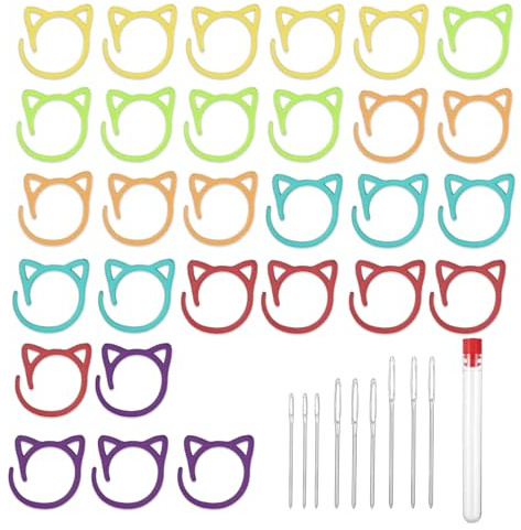 30 Stück Maschenmarkierer Stricken aus Metall 6 Farben miit 9 Nadeln, Maschenmarkierer Häkeln mit Aufbewahrungsbox zum Nähen, Strickzubehör, Häkelzubehör Katzenform Metall Stitch Marker, DIY Handwerk