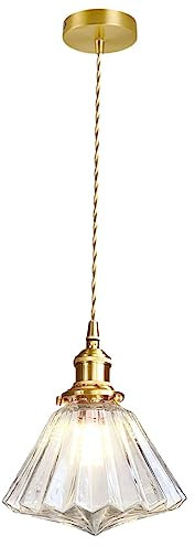 Hnexsei Vintage Gold Pendelleuchte mit Amber Glas-Schirm, Geometrisches Design, E27-Fassung mit Drehschalter, Ideal für Küche, Esszimmer und Wohnzimmer (Transparent)