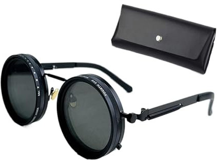 XIAOGUDONG Einstellbare Farbe Sonnenbrille, Herren 1-9 Gang einstellbar polarisiert Runde Strand Sonnenbrille, UV-Anti UV personalisierte Retro-Mode (mit Spiegel Etui),49 Black