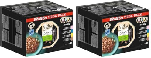 SHEBA Schale Nassfutter Multipack Mega-Pack Sauce Collection Feine Vielfalt MSC-Zertifiziert 32 x 85g (Packung mit 2)