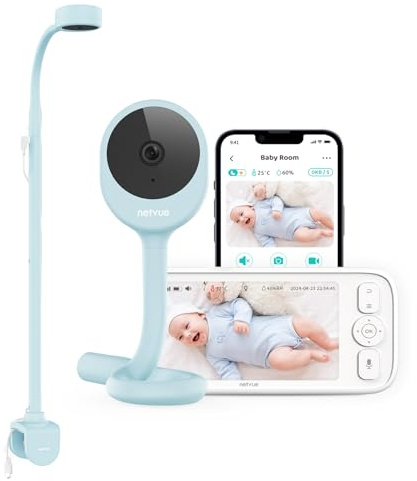NETVUE Blau Babyphone mit Kamera und 4 in 1 Halter, 5000mAh Kabellos 5 Baby Monitor, 1080P Babyphone mit App, Nachtsicht, Zwei Wege Audio, VOX, Weinerkennung & Temperaturanzeige
