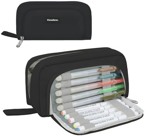 wooshwa Federmäppchen Federmappe Federtasche Etui Stifte 6 Fach, Große Kapazität Pencil Case Mäppchen Schlampermäppchen für Jungs Jungen Mädchen Teenager Erwachsene - Schwarz