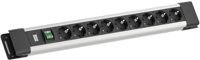 BACHMANN CONNECTUS 9-Fach Steckdosenleiste (Robuste Mehrfachsteckdose mit Schalter und 2m Kabel) Grau, Schwarz