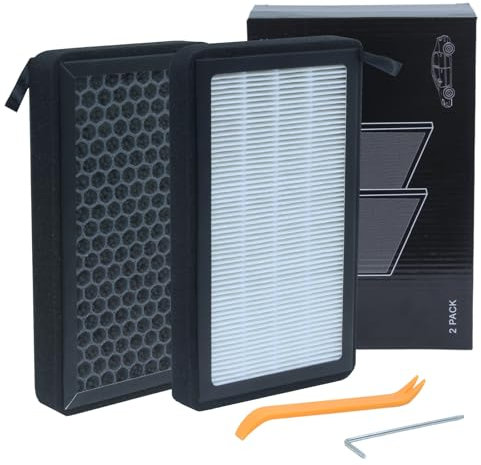 Filtro abitacolo compatibile con Tesla Model Y & Model 3 – Filtro aria HEPA con carbone attivo e struttura a nido d’ape – Set da 2 pezzi, Nero