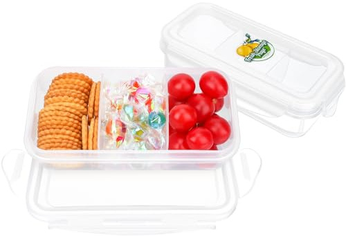 Caja de aperitivos pequeña con 3 compartimentos, 300 ml, paquete de 3 unidades, mini contenedor de aperitivos con tapa de cierre a presión, mini lonchera bento, apta para microondas y lavavajillas