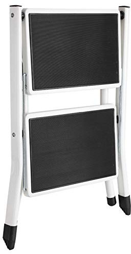 Scala a 2 Gradini, Sgabello a Gradini Pieghevole con Rivestimento in Gomma, Struttura Stabile, Prevenire lo Slittamento, Funzionamento Facile, Uso Versatile per l'ufficio di Casa