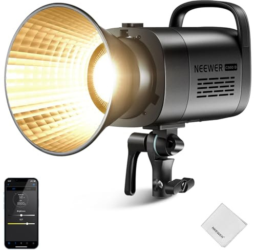 NEEWER CB60B 70W LED Videolicht 2,4G/APP Steuerung, Bi Farbe 2700-6500K 34000Lx CRI97+/12 Szenen/Bowens Mount COB Dauerlicht mit Reinigungstuch für Studio Fotografie Videoaufnahme