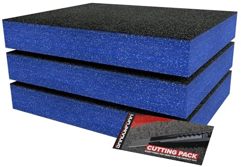 Shadow Foam Small Pack 3pcs – Foam Inserts Kit for Tool Box Organisation – 40 x 32cm DIY Cut & Peel Foam Sheets for Tool Boxes & Tool Storage Systems – Blue (70mm Depth)