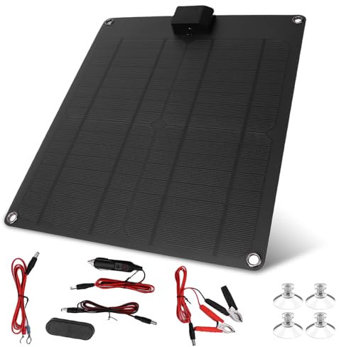 LICAEVEY Cargador de Batería Solar de 30 W 12 V, Cargador de Goteo de Mantenedor de Batería Solar de 12V con Puerto USB, a Prueba de Agua IP67 para el Remolino Marino para el Bote de