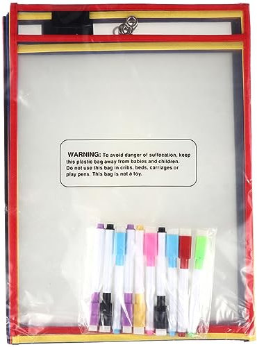 Homoyoyo 1 Set Portable Multi Function Dry Erase Pockets of Reusable Sleeves for Daily Use High Transparency Pet Material for Office Easy to Wipe Clean Random Color
