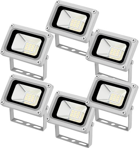 IINCOOY 10W LED Flutlicht 12-24V DC Sicherheitsleuchten 800 Lumen Strahler IP65 Wasserdichtes Flutlicht 6500K Kaltweiß Außenlandschaft for Hof Und Garten(6Pack)