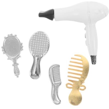 Toddmomy Miniatur Puppenhaus Haarstyling Set Teilig Haarkamm Spiegel Fön Zubehör für Mädchen Puppenhaus Dekoration und Pflege
