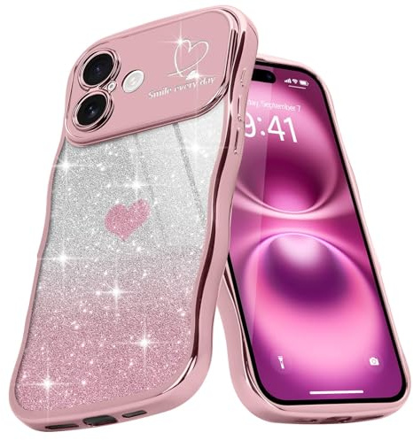 Teageo Hülle für iPhone 17 Glitzer Wellenform Curly, Rotgold | Stilvoll Galvanisierte Blendend TPU Stoßfest Abdeckung Case