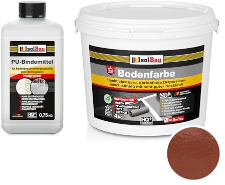 Isolbau Revêtement de sol en polyuréthane 2K pour sols intérieurs et extérieurs - Peinture de sol rouge rustique avec liant polyuréthane pour garages, ateliers, caves - Revêtement de sol de garage