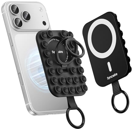 Syncwire Magnet Handy Saugnapf Halterung, Silikon Saugnapf Handyhalterung für MagSafe Kompatibel mit iPhone Smartphone Magnetische Handy-Ring-Ständer für Selfies und Videos, TikTok Creator, Schwarz