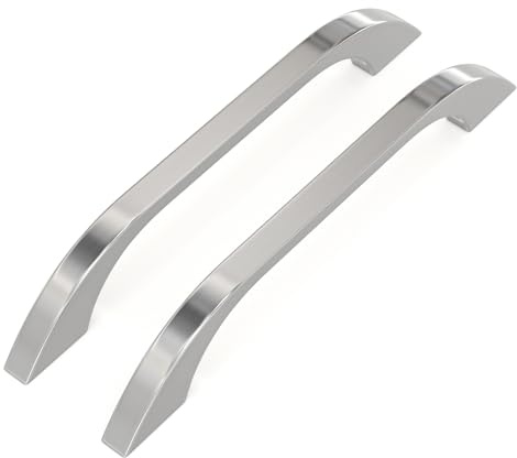 LONTAN 2 Stück Schrankgriffe Silber Glänzend, 128mm Lochabstand Griffe für Küchenschränke, Aluminium Griffe Möbel, Moderne Nahtlos Gebogene Möbelgriffe für Schubladen und Kleiderschrank