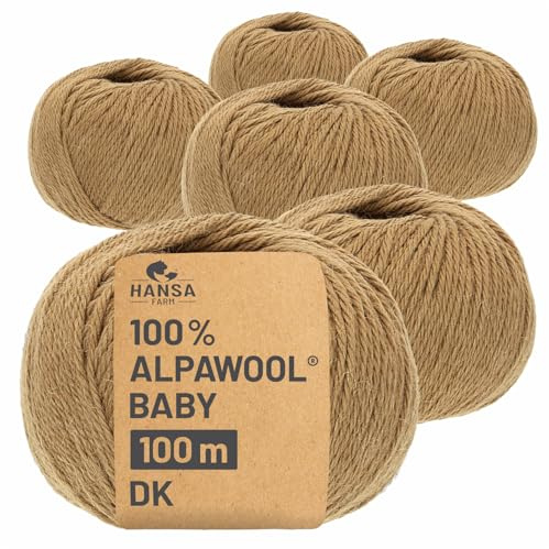 HANSA-FARM | 100% Baby Alpakawolle in 50+ Farben (kratzfrei) - 300g Set (6 x 50g) - weiche Alpaka Wolle zum Stricken & Häkeln in 6 Garnstärken by Hansa-Farm - Cappuccino (Hell-Braun)