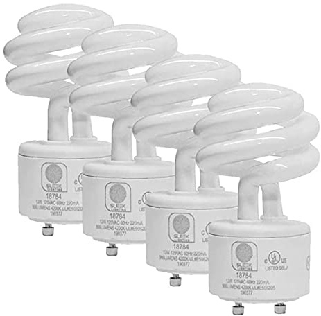 SLEEKLIGHTING - 13Watt GU24 Base 2 prong light bulbs- UL approved-120v 60Hz - Mini Twist Lock Spiral -Self Ballasted CFL Two Pin Fluorescent Bulbs- 4200K 900lm Cool White 4pack (60Watt Equivalent)