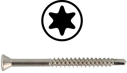 Dielenschrauben 3,2 X 35 m. Linsenkopf u. Innensechsrund, Edelstahl A2 (50 Stück) - V2A TORX Holzschrauben m. Bohrspitze u. Fräsrippen