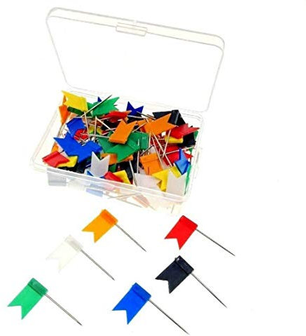JZK 100 x Mehrfarbige Flagge Kopf Push Pins Karte Nagel Pinnadeln mit Box, für Kork Bulletin Board Karte Tafel Anschlagtafel Korkenbrett Pinnwand