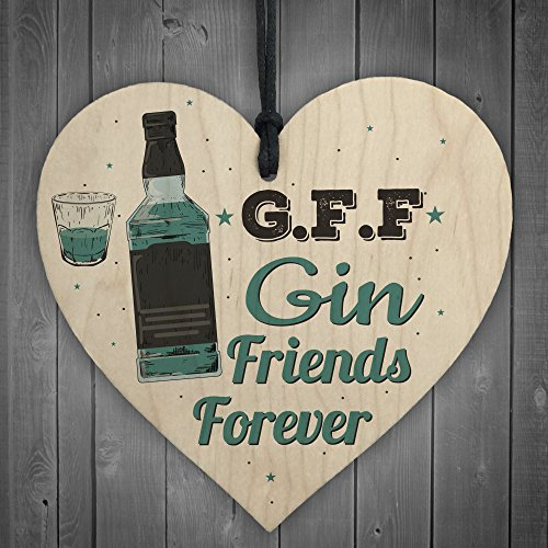 Red Ocean Gin Friends Wooden Heart Sign Bar Pub BBQ Party Alcohol Plaque Funny Novelty Drinking Birthday Gifts