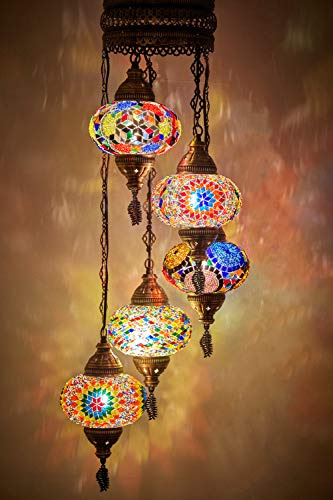 Demex Türkisches marokkanisches Mosaik fest verdrahtet oder Hängeleuchte für Kronleuchter/Hängelampe 5 X 6.5 Globes - HardWired