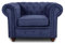 Sessel Chesterfield Asti - Couch, Couchgarnitur, Couchsessel, Loungesessel, Stühl, Holzfüße - Glamour Design (Blau (Capri 89))