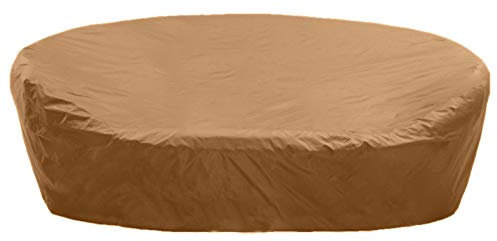 Premium Abdeckplane Sonneninsel Rund Ø 185x85 cm Holzbank Gartenmöbel Gartentisch Hülle Abdeckung Haube Schutzhülle Abdeckhaube 900 D, 500 g/m², 6.000 mm Wasserbeständigkeit Kaffe Latte