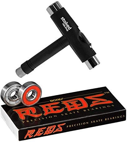 Bones Reds Kugellager für Skateboards, Longboards, Roller, Spinner, Reds Bearings for [Skateboards, Longboards, Scooters, Spinners] (8 Pack w/Stoked Tool)