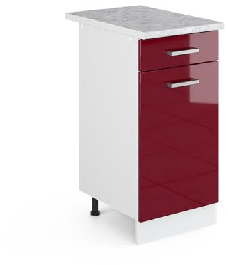 Vicco Küchenunterschrank R-Line, Bordeaux Hochglanz/Weiß, 40 cm, AP Marmor