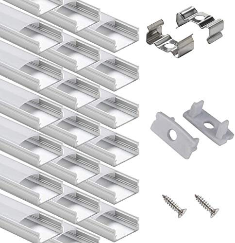 StarlandLed 20 × 1M LED Schiene Aluprofil, 20-Pack LED-Aluminium Profil U-Form mit Abdeckung, Endkappen und Montageclips für LED-Streifen-Lichter … …
