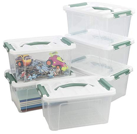 Yarebest 6-pack 6 L Small Storage Boxes, Clear Plastic Boxes with Lids