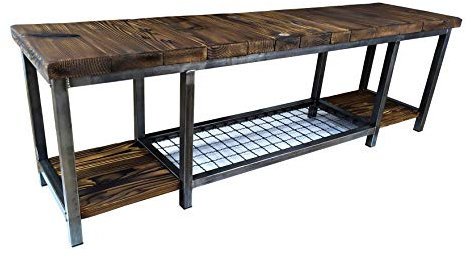 CHYRKA® Porta TV (200x40 cm H=50 cm, Colore Naturale) Mensola SAMBOR in soggiorno Base TV in legno naturale metallo lavorato a mano