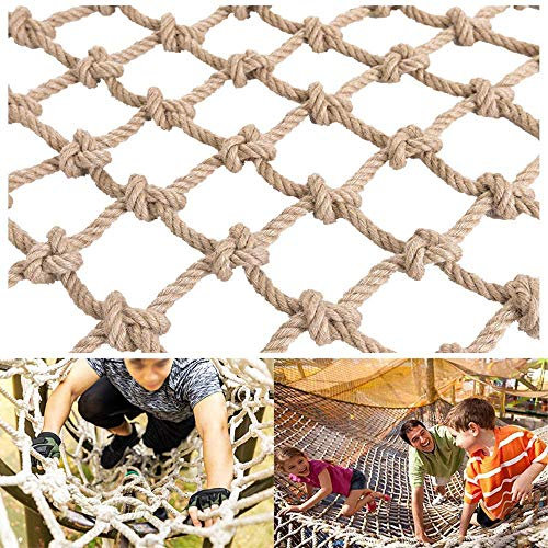 Climbing Net Thickness 20mm Hemp Rope Net Sturdy Training Net Playground Rope Ladder Rock Wall Swing Heavy Duty Large Mesh Multi-Size for Kids Child,15cm,1 * 2M(3 * 7ft)