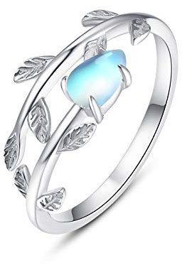PRAYMOS 925 Silber Mondstein Ring für Damen Frauen Offen Verstellbar Ringe Blatt Ring Zirkonia Wassertropfen Schmuck für Sie