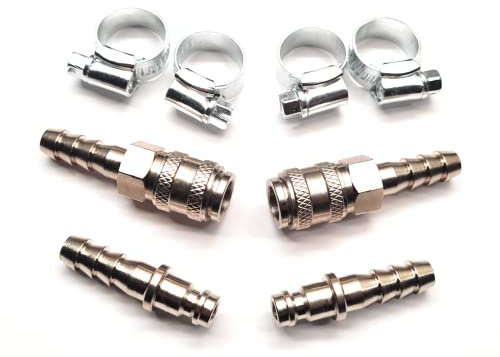 2 Sets of Inline Quick Release Coupling/Fitting For 8mm I/D Propane/Butane Gas Hose + Hose Clips - Ideal for Gas BBQ - Patio Heater, Camping Gas Cookers